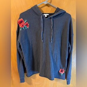 American Eagle Outfitters Navy Hoodie with Red Floral Embroidery
